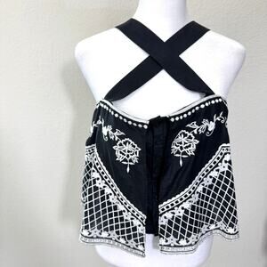 Intermix Women Eliana Swing Top Size S Embroidered Floral Sleeveless Black